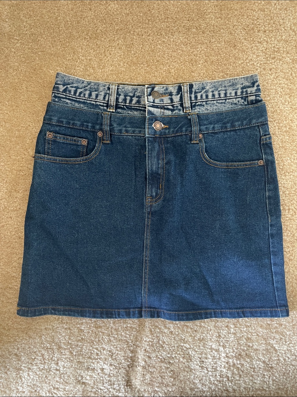 Dark Blue Denim Mini Skirt - Classic High-Waist Style